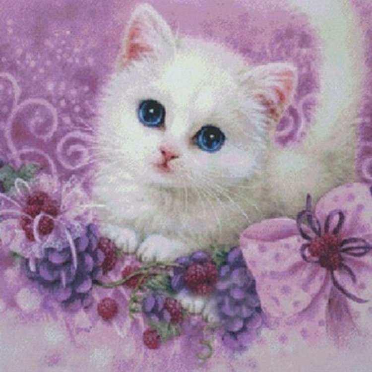 Cute Little Cat - Round Drill Diamond Painting - 30x30cm(Canvas)