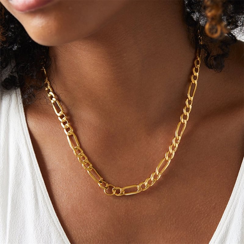 6/8/12MM Gold Silver Women Figaro Chain Necklace-VESSFUL