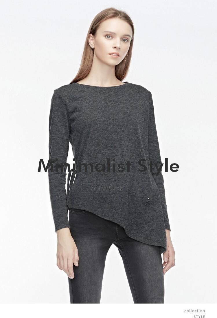 SDEER Round Neck Long Sleeve Top Ladies Irregular Solid Color Inner T-shirt