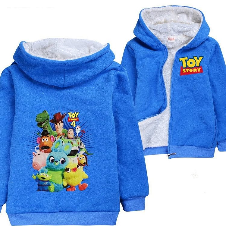 Mayoulove Toy Story 4 Print Boys Blue Zip Up Fleece Lined Winter Cotton Hoodie-Mayoulove