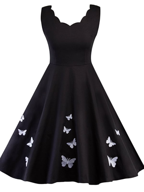 Summer Sleeveless Tight Waist Butterfly Embroidered Dress