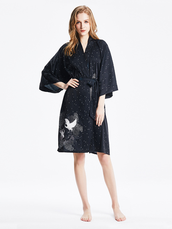 19 Momme Winter Dance Kimono Style Loose Silk Robes-Real Silk Life