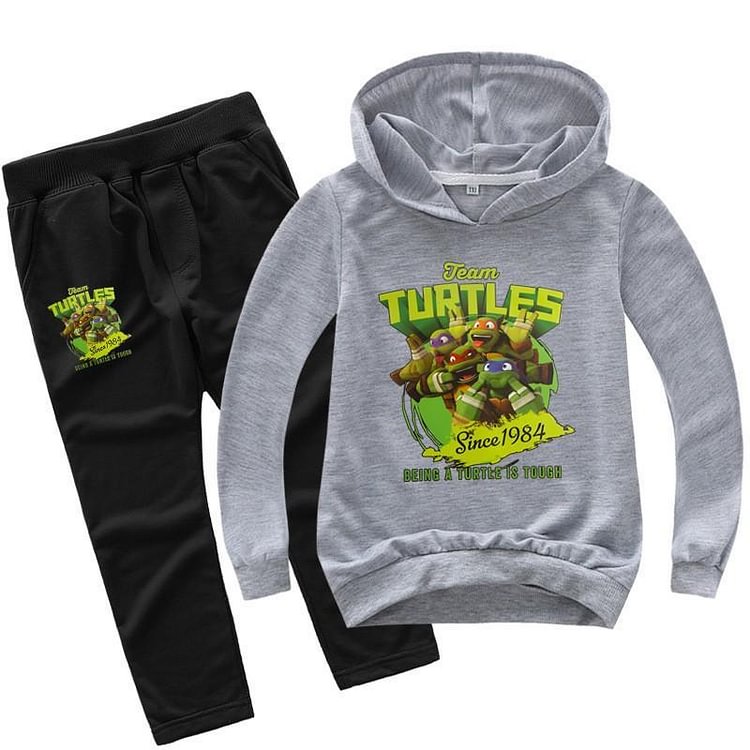 Team Turtles Printed Girls Boys Cotton Hoodie And Pants Tracksuit-Mayoulove