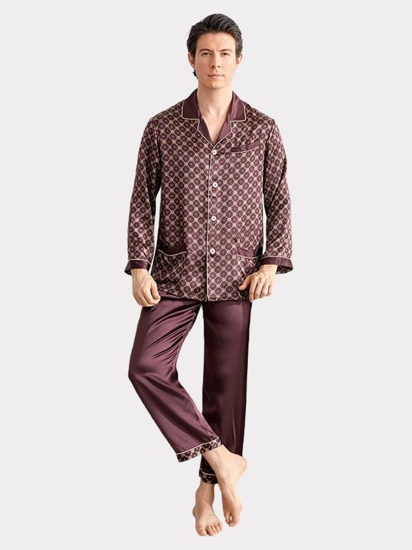 19 Momme Chocolate Printed Silk Pajamas For Men