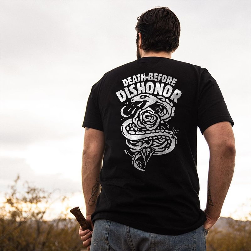 UPRANDY Death-Before Dishonor Snake Printed T-shirt -  UPRANDY