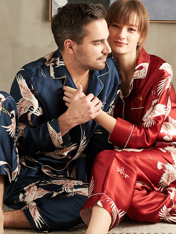 22 Momme Luxury Printed Couple's Silk Pajamas