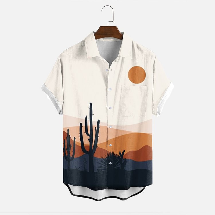 BrosWear White Cactus Sunset Short Sleeve Shirt