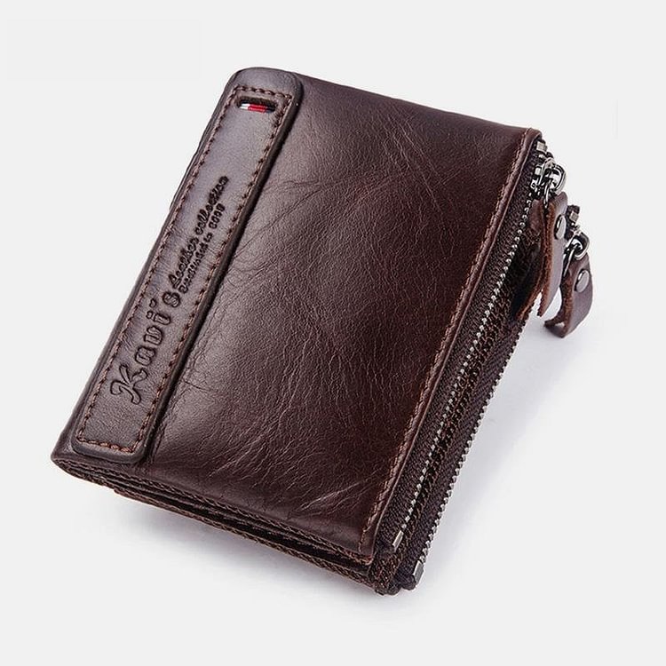 Men's Vintage Genuine Leather RFID Wallet With Zipper Pocket