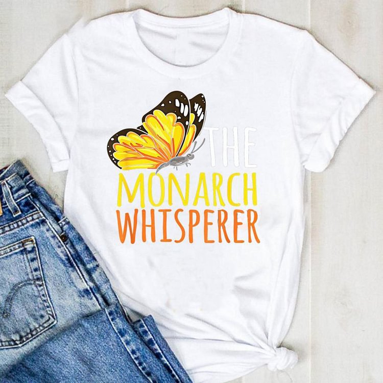 BrosWear Women's Alphabet Butterfly Print Crew Neck Short Sleeve T-Shirt