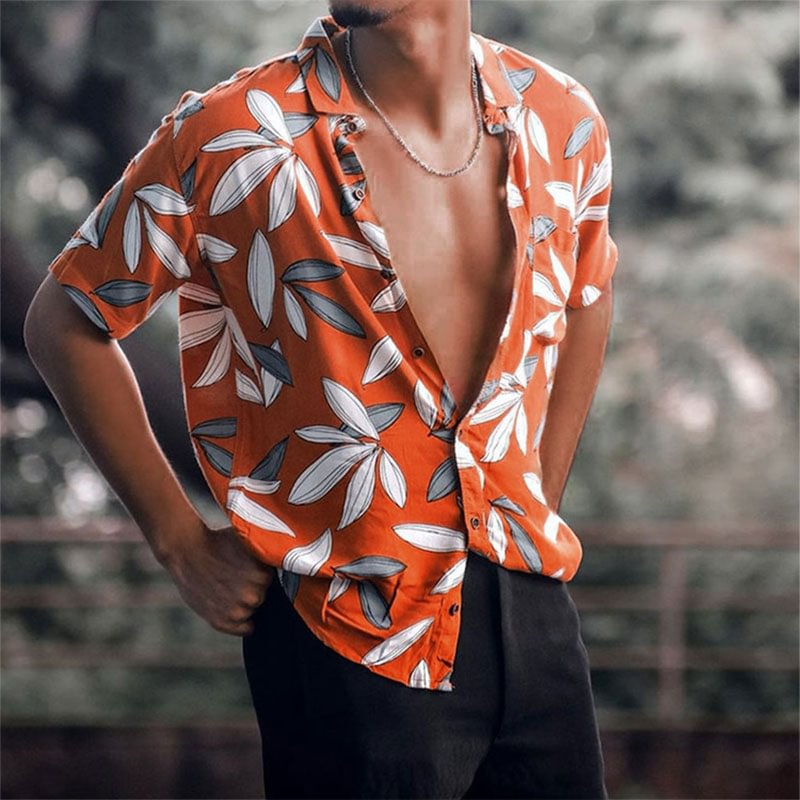 Leaves Pattern Summer Short Sleeve Hawaiian Shirts for Men-VESSFUL