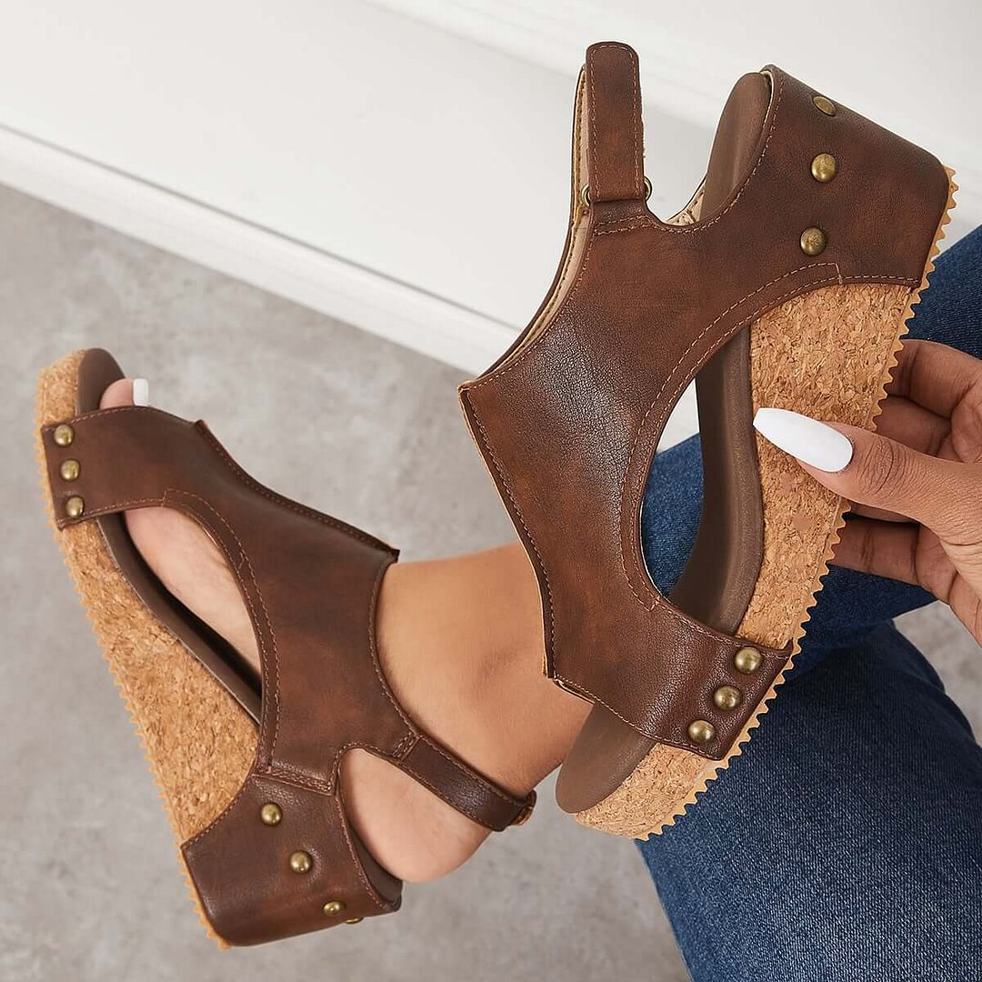 cork platform wedges slingback ankle buckle strap sandals