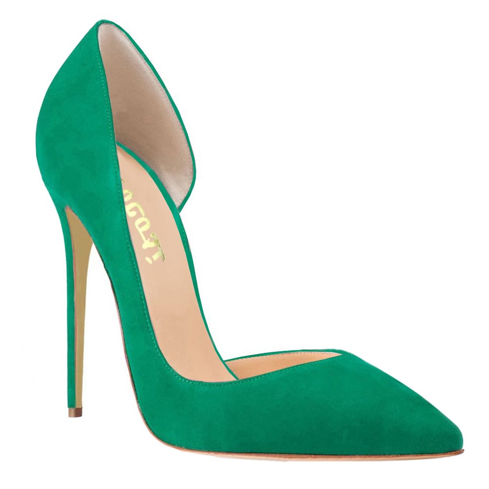 120mm Women's Classic Closed Pointed Toe Bridal Wedding Party Pumps Green Suede-vocosishoes