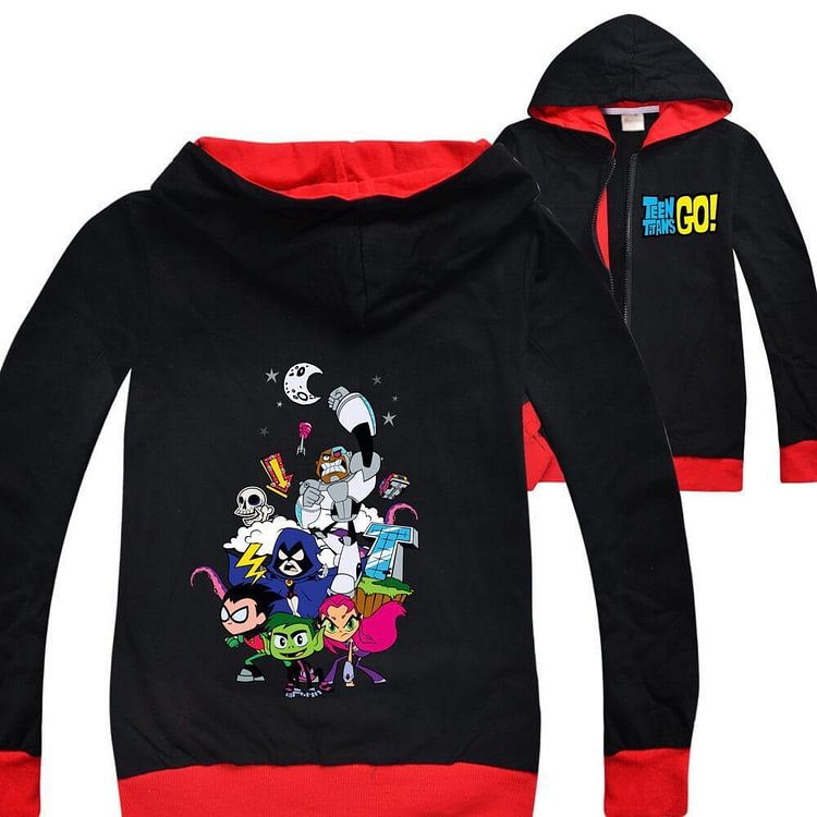 Teen Titans GO fighting print girls boys zip up cotton hoodie-Mayoulove