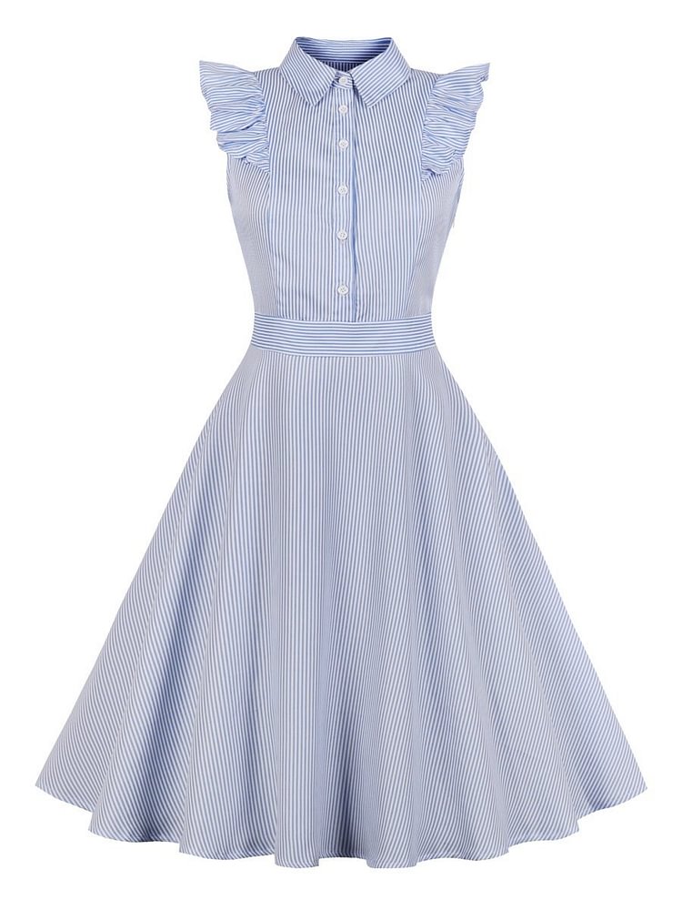 Mayoulove Womens 1940s Dress Ruffled Turn Down Collar Aline Dress-Mayoulove