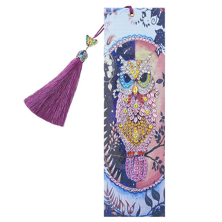 DIY Owl Special Shaped Diamond Painting Leather Bookmarks with Tassel Gifts-gbfke