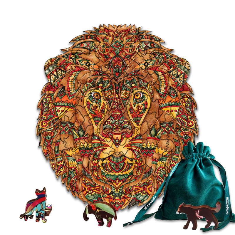 Jeffpuzzle™-JEFFPUZZLE™ Lion Head Colorful Edition Wooden Jigsaw Puzzle