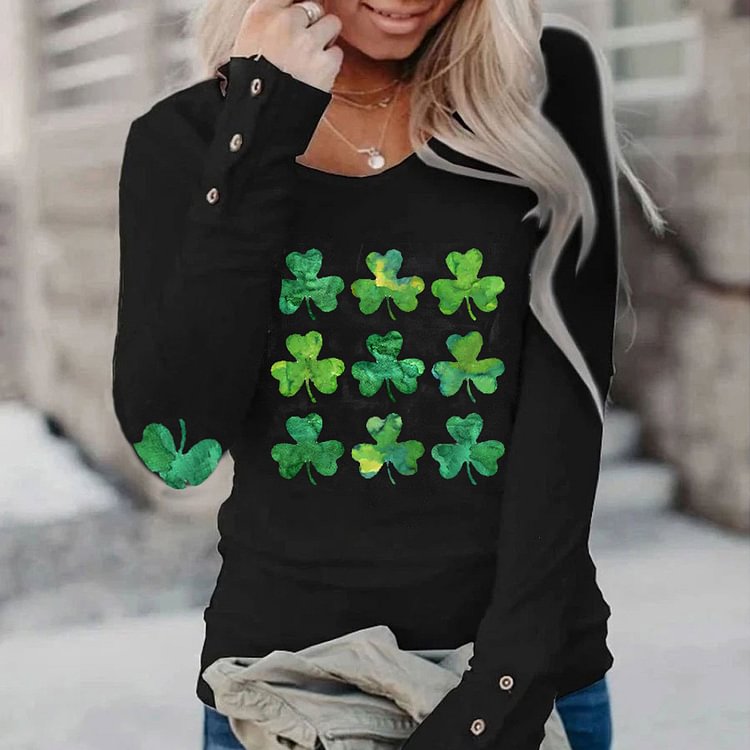 Women's St. Patrick's Day Shamrock Print Casual Long Sleeve T-shirt