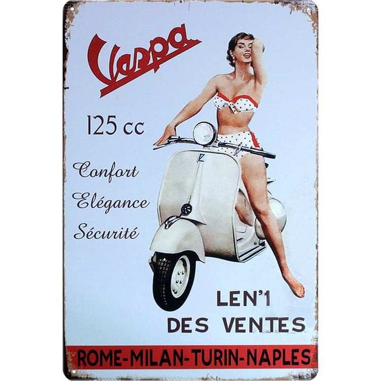 Vespa 125cc Motorcycle - Vintage Tin Signs/Wooden Signs - 20x30cm & 30x40cm