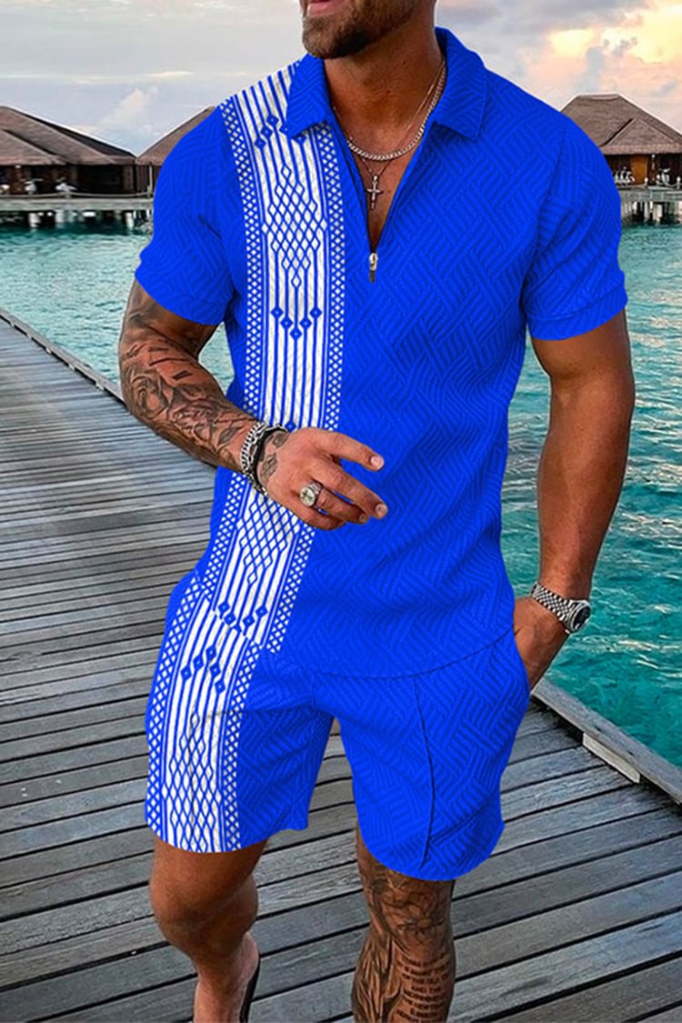 Tiboyz Fashion Outfits Men's Casual Short Sleeve Polo Shirt Set