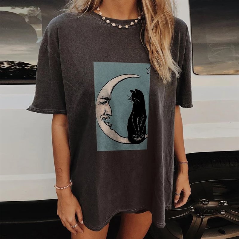   Round Neck Moon Printed T-shirt - Neojana