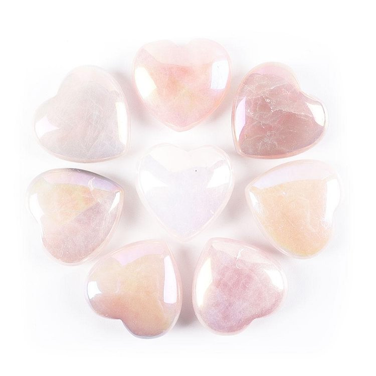 Set of 8 Aura Quartz Heart Shape Crystal Carvings
