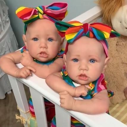 Real Lifelike 12'' Twin Sisters Veda and Sariah Turly Reborn Baby Dolls Girls Wearing Striped Pajamas By Rbgdoll®
