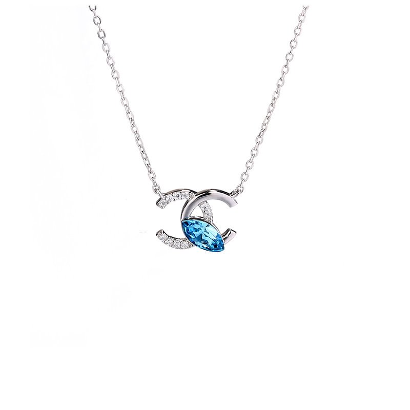 Sea Blue Diamond Pendant Blue Crystal Necklace1