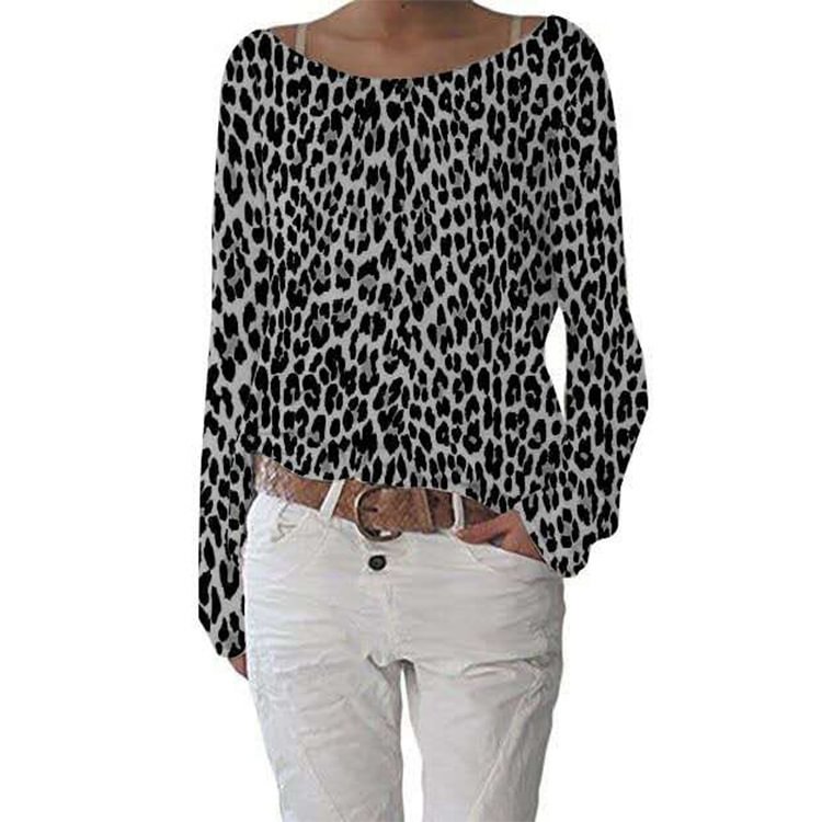 Women Leopard Long Sleeves Casual Tees