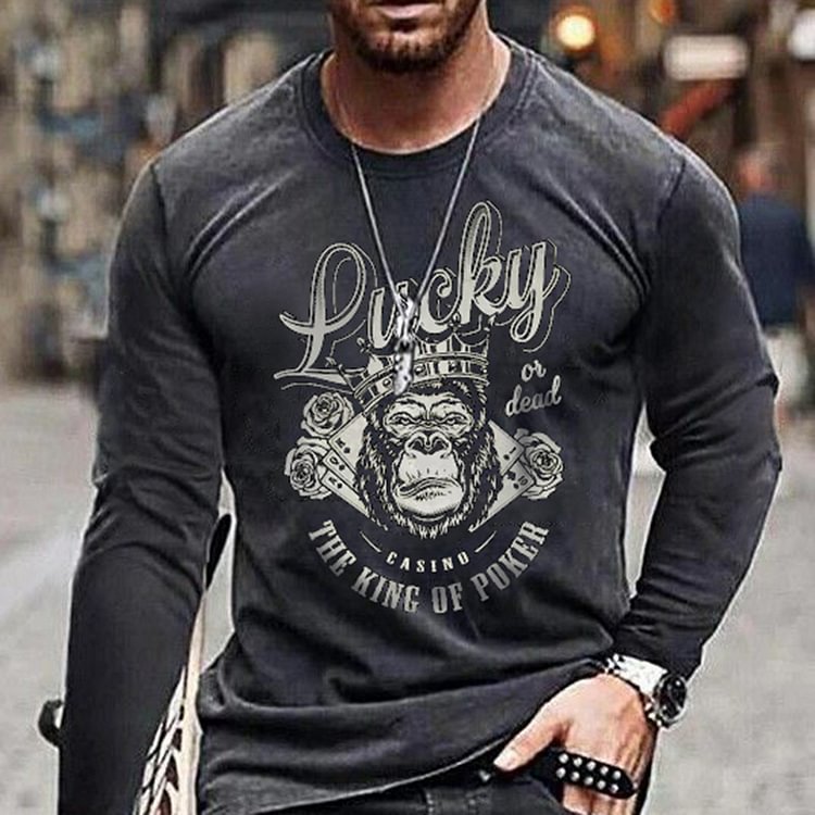 BrosWear Men's Lucky Graphic Print Long Sleeve T-Shirt