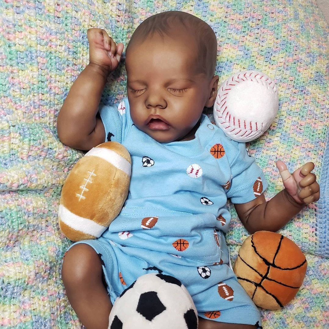 17" Real Lifelike Cute Silicone Reborn Black Baby Boy Doll Named Augus