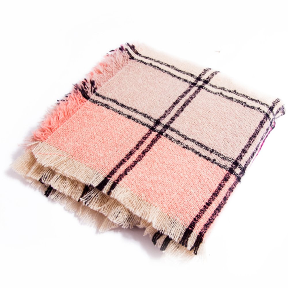 Pink Women's Shawl With Thickened Large Plaid Square Scarfs-vocosishoes