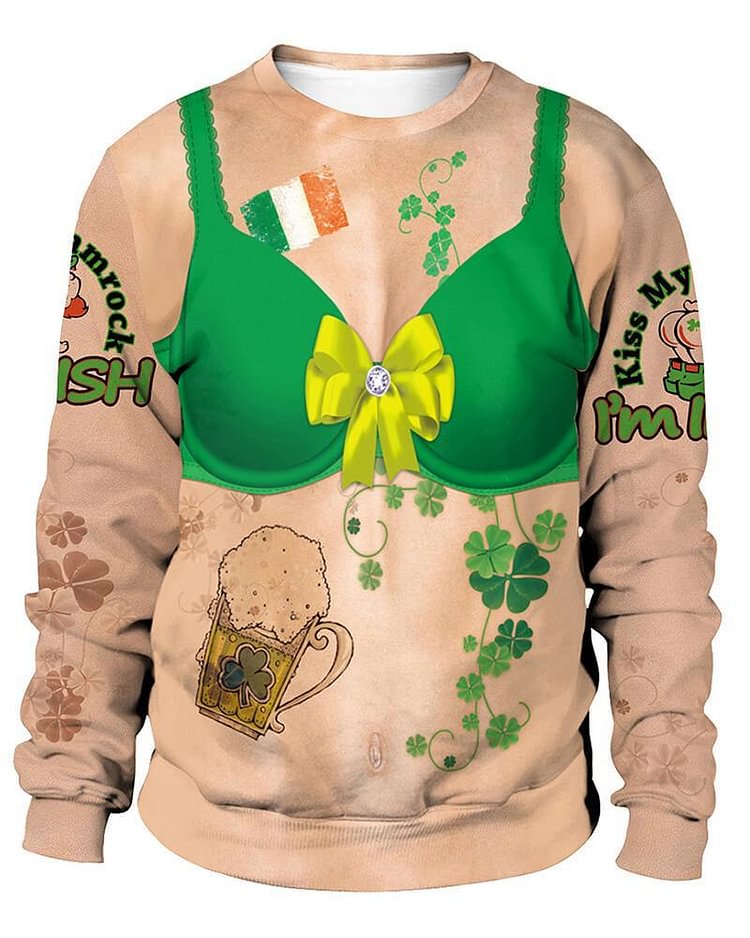 Mayoulove Green Bra Printed St. Patrick Unisex Clover Sweatshirt Pullover-Mayoulove