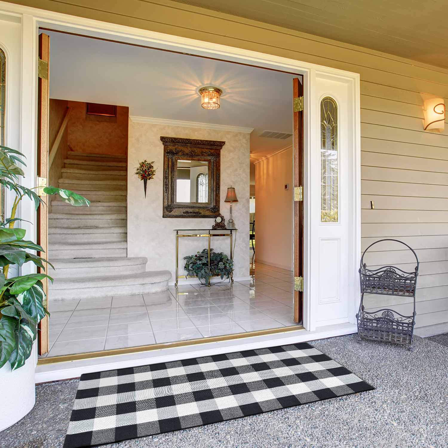 35"X59" (3X5) Black and White Buffalo Plaid Outdoor Check Rugs