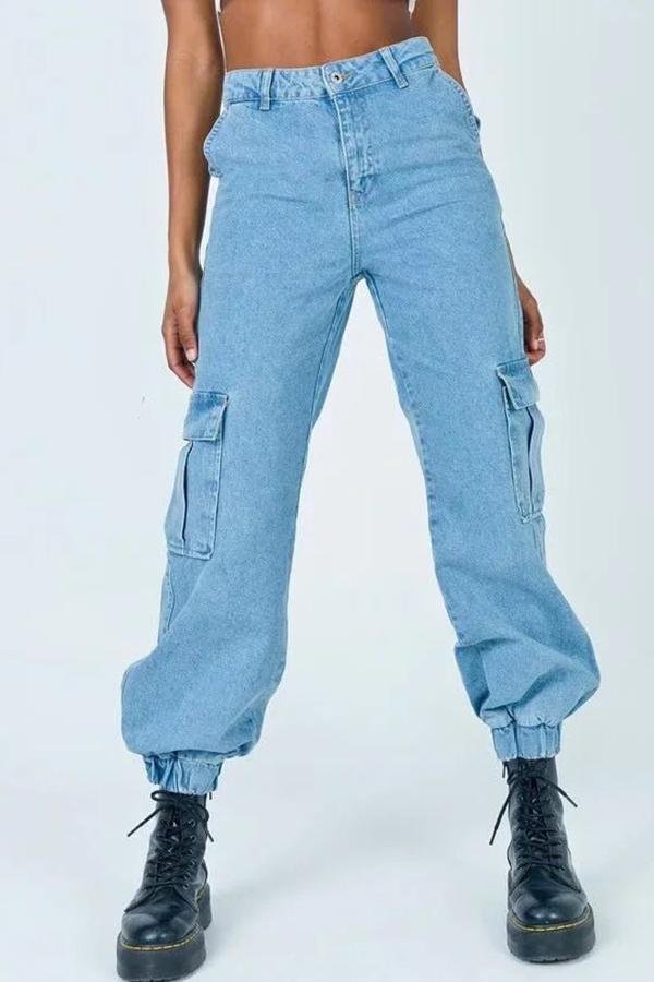 Womens Cool Baggy Solid Color Jeans-Allyzone-Allyzone