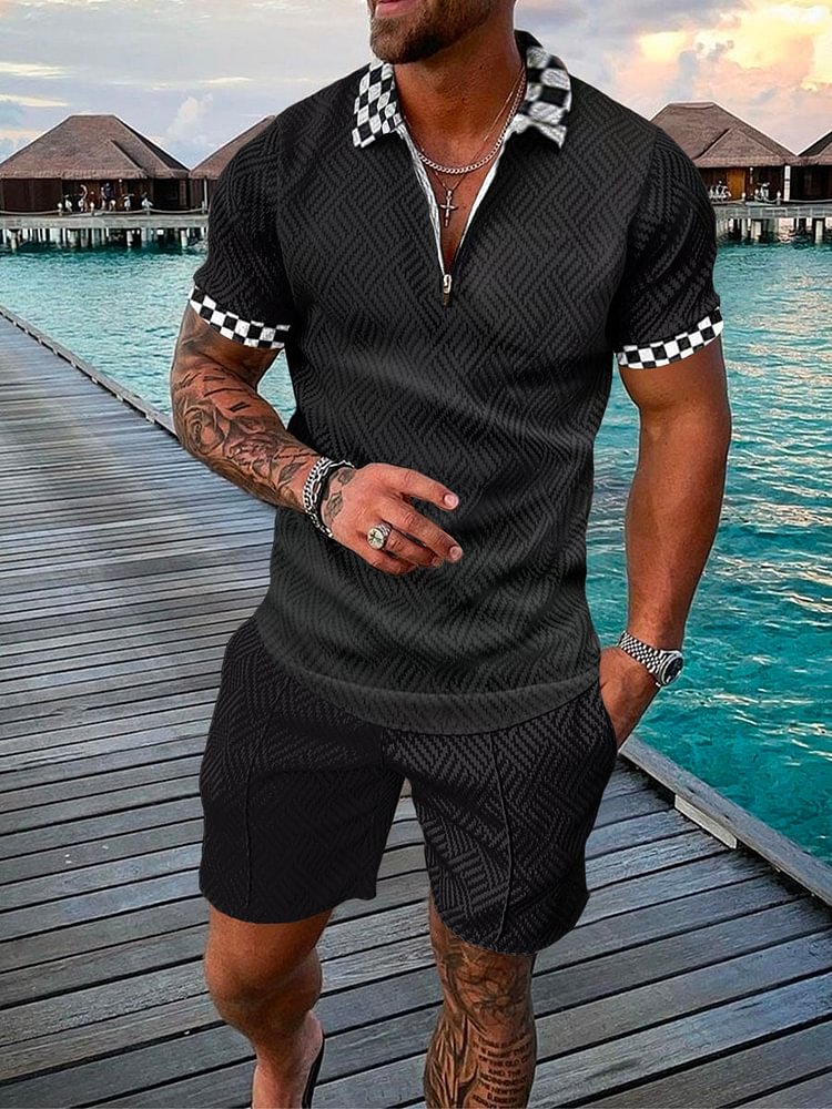 Men's Checkerboard Print Holiday Polo Suit