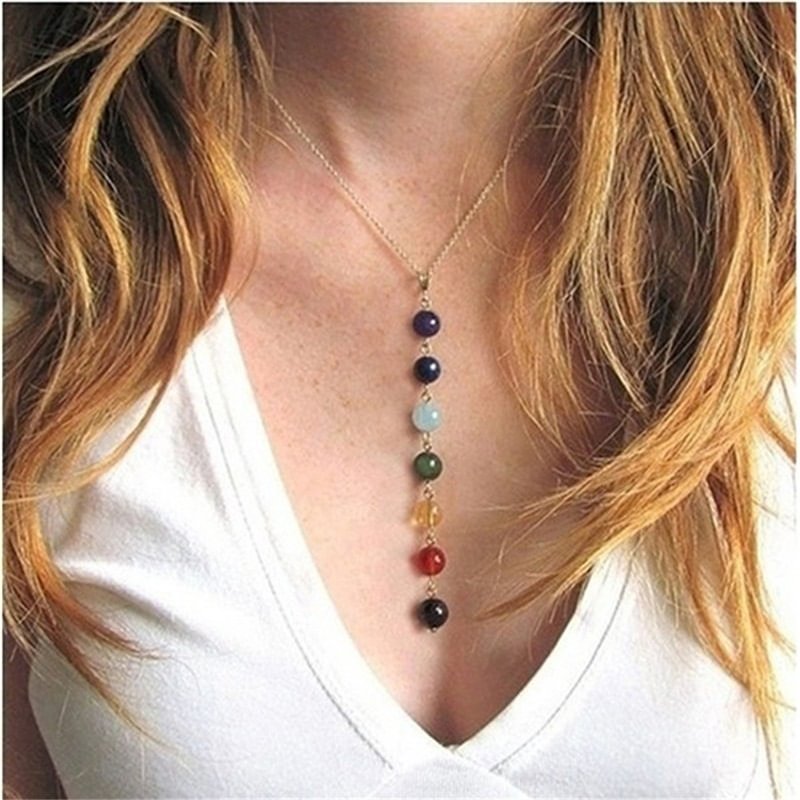 Natural Stone Colorful Bead Pendant Necklace