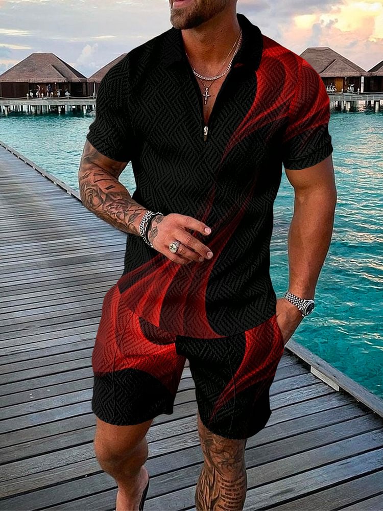 Men's Vacation Leisure Abstract Printing Polo Suit