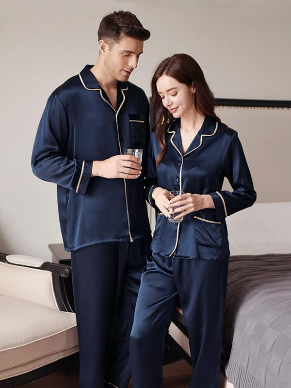 22 Momme Pyjama en soie classique couple-Soie Plus