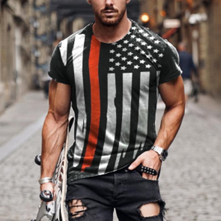 BrosWear Independence Day Flag Print Short Sleeve T-Shirt