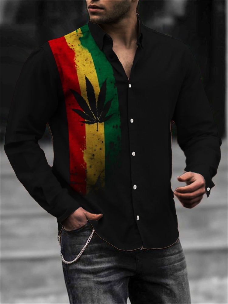 BrosWear Men's Reggae Lover Rasta Striped Graffiti Shirt