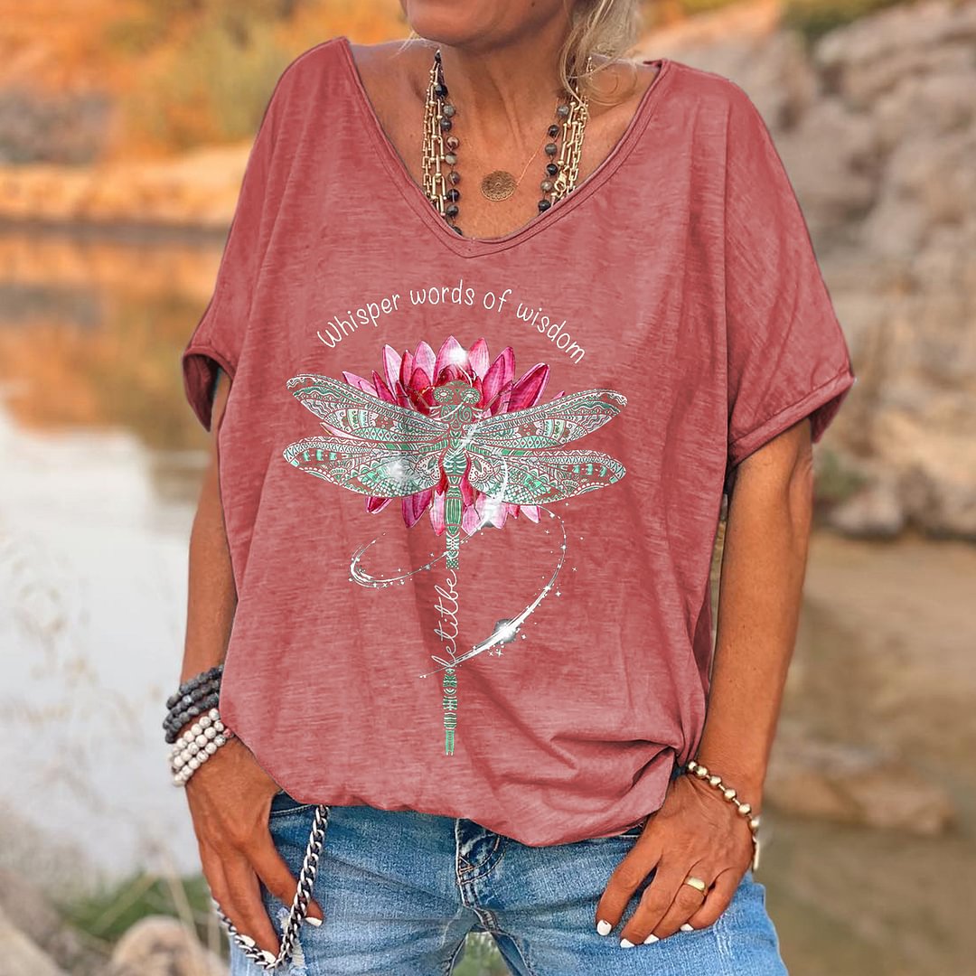 Whisper Words Of Wisdom Printed Dragonfly T-shirt