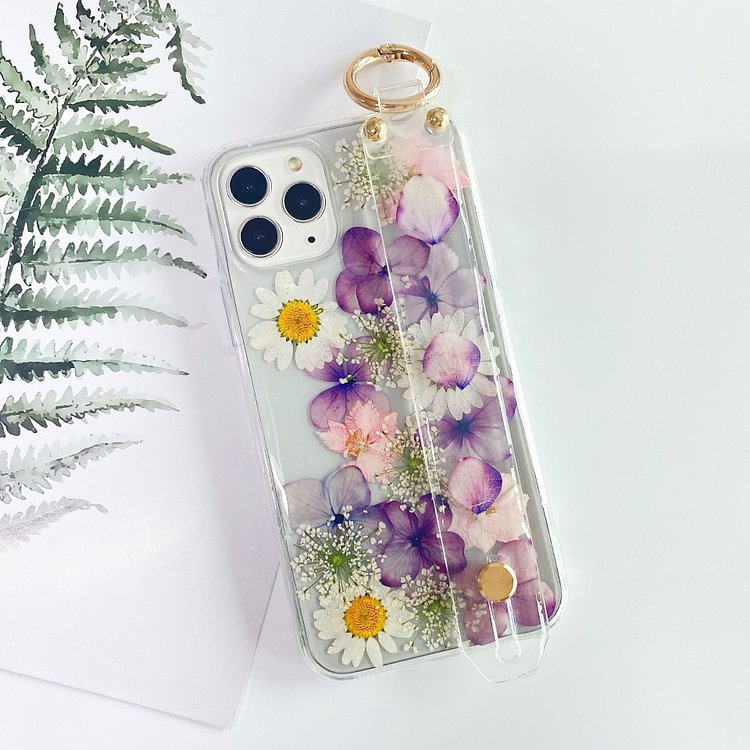 Epoxy Real Flower Phone Case with Wristband For Iphone-Mayoulove