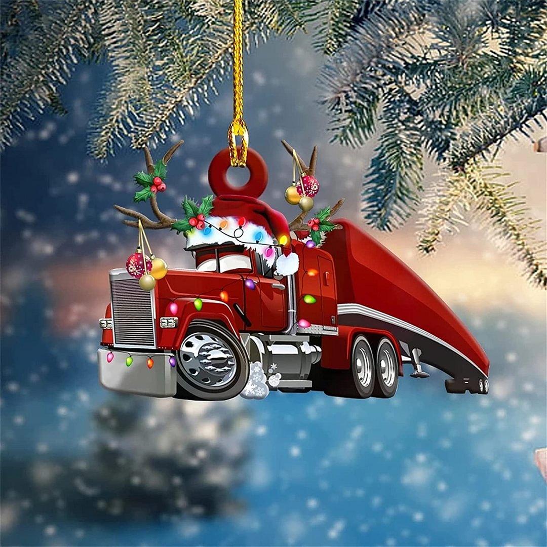 Christmas Ornaments Hanging Decoration , Wooden Fire Truck, Off-Road Vehicle , Excavator