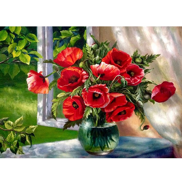 Red Floral Vase - Special Shaped Diamond Painting - 40*30CM