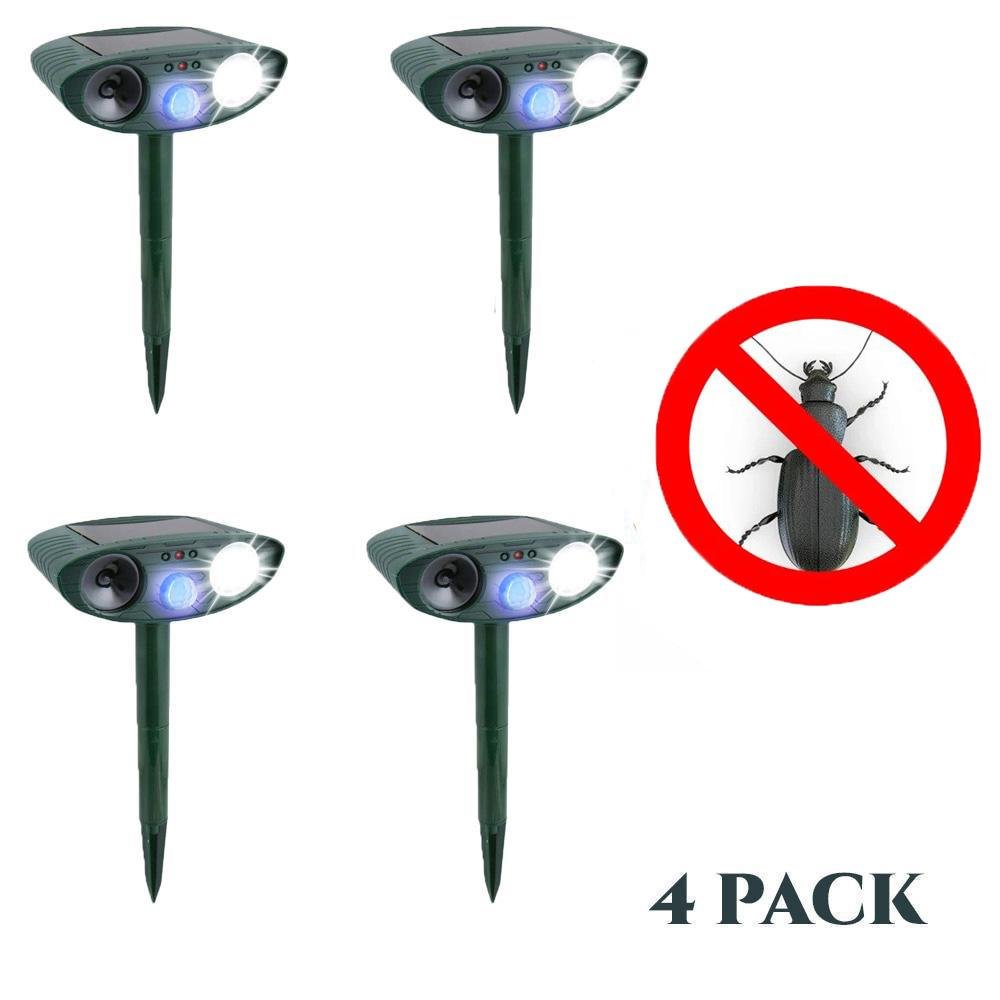 Beetle Outdoor Ultrasonic Repeller PACK OF 4 - Solar Powered Ultrasonic Animal & Pest Repellant - Get Rid of Beetles in 48 Hours or It's FREE - vzzhome
