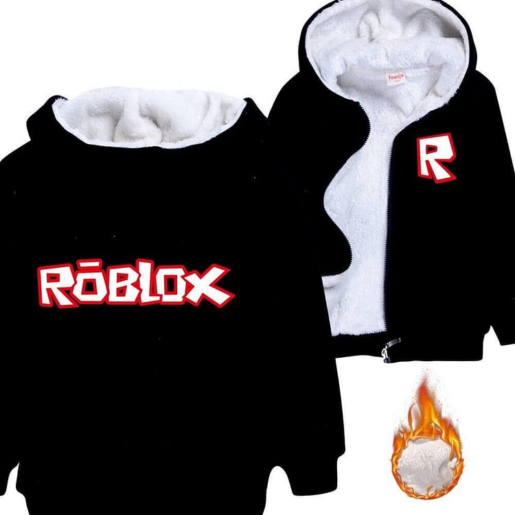 Mayoulove Boys Girls Roblox Game Print Zip Up Fleece Line Cotton Hoodie Jacket-Mayoulove