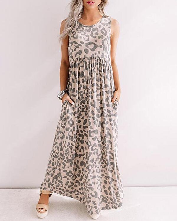 Leopard Print Casual Women Maxi Dress