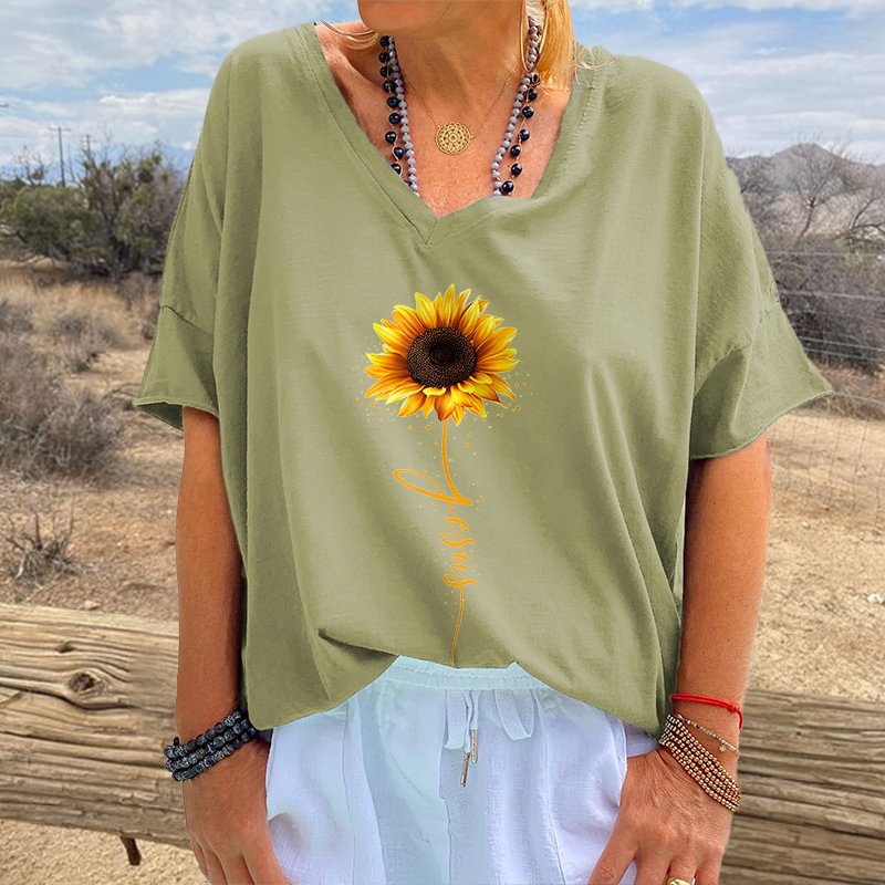 Womens Sunflower Printed Hippie T-shirt