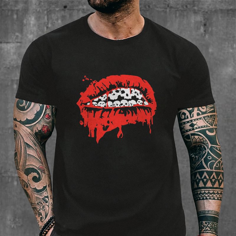 Livereid Red Lips Skull Print T-shirt - Livereid