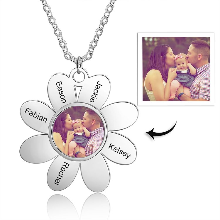 Custom Picture Necklace Daisy Necklace Pendant Necklace Gift Ideas, Personalized Necklace with Picture and Name